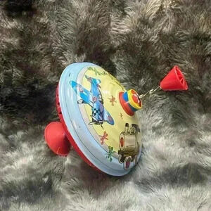 Vintage Large Metal Tin Toy  Spinning Top Toy